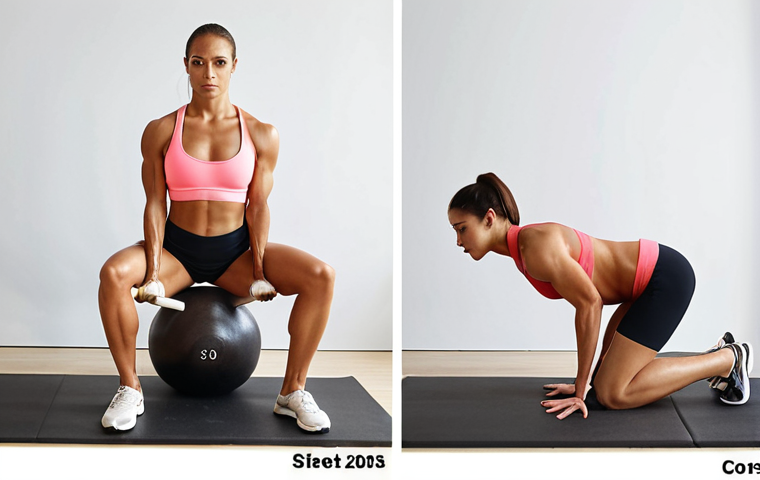 **Image:** A split image. On one side, a person doing Pilates (emphasize core engagement). On the other side, a person weightlifting (squats or deadlifts), showcasing good form and core stability.  **Prompt:** Pilates core strength meets weightlifting power, split image, demonstrating improved form, enhanced stability, fitness fusion.