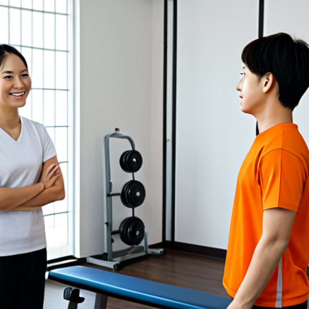 Initial Counseling Session**

"A bright, clean gym reception area. A friendly female personal trainer, Tanaka-san, welcomes a slightly anxious but hopeful client. The client is filling out a questionnaire. Setting: a modern counseling room. safe for work, appropriate content, fully clothed, modest clothing, professional, perfect anatomy, natural pose."

**