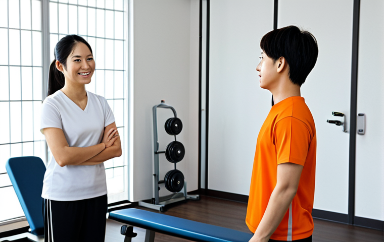 Initial Counseling Session**

"A bright, clean gym reception area. A friendly female personal trainer, Tanaka-san, welcomes a slightly anxious but hopeful client. The client is filling out a questionnaire. Setting: a modern counseling room. safe for work, appropriate content, fully clothed, modest clothing, professional, perfect anatomy, natural pose."

**