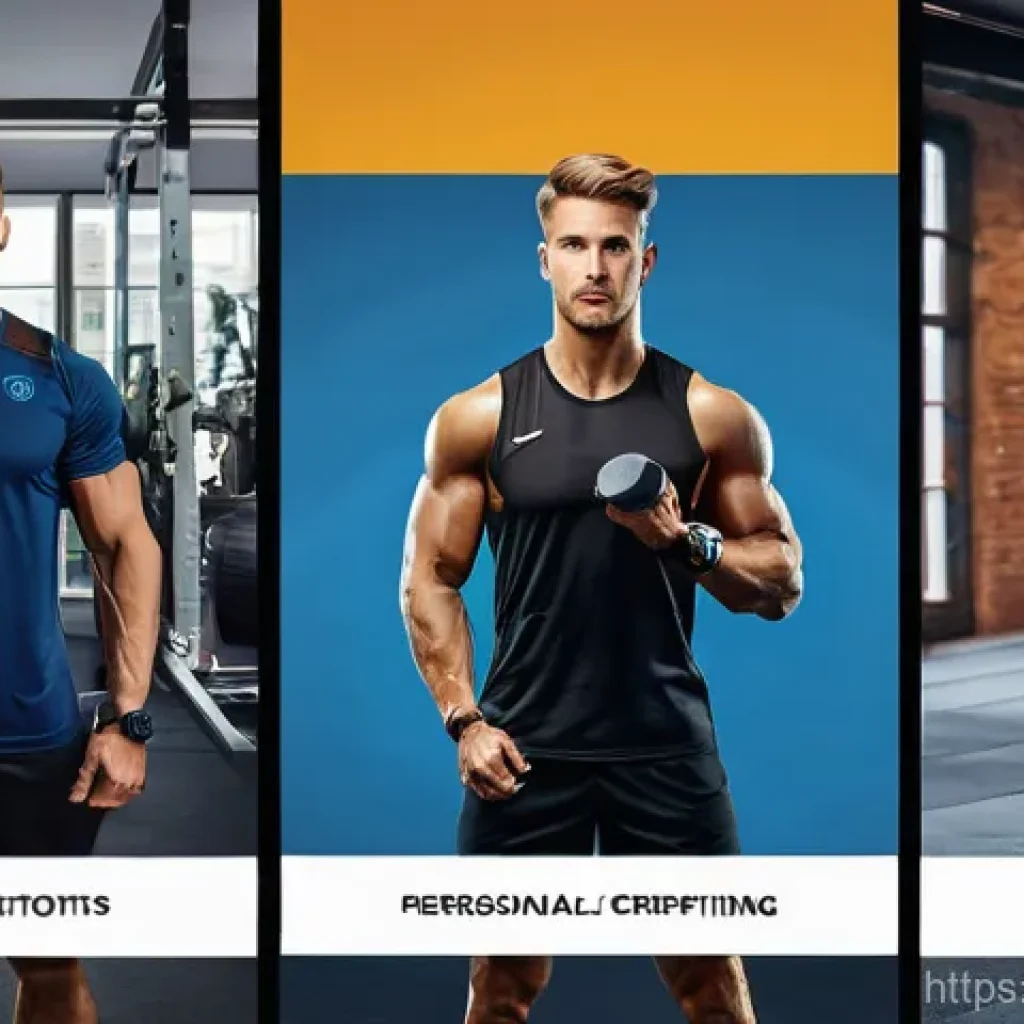 헬스트레이너의 국제 자격증 준비 - Here are three image prompts in English, detailing various aspects of personal training and internat...