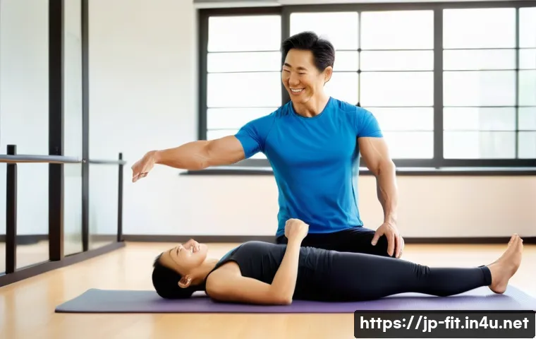 헬스트레이너의 자기 PR 방법 - A modern Japanese health trainer in a bright, clean gym setting, wearing stylish workout clothes tha...