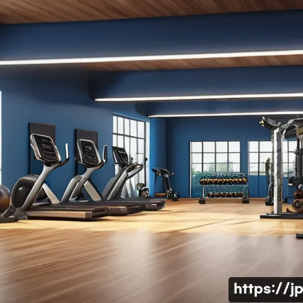헬스트레이너 자격증 종류 - ) Upscale foreign-affiliated gym &mdash; photorealistic scene
