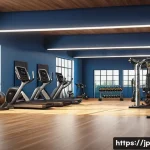 헬스트레이너 자격증 종류 - ) Upscale foreign-affiliated gym &mdash; photorealistic scene