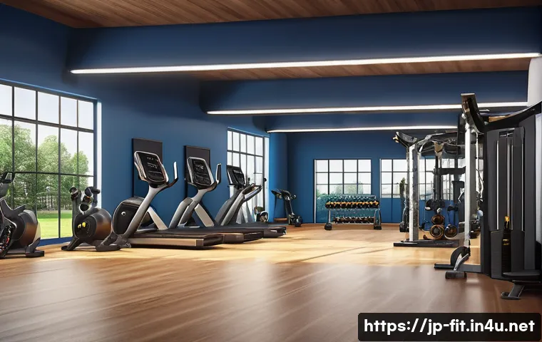 헬스트레이너 자격증 종류 - ) Upscale foreign-affiliated gym &mdash; photorealistic scene